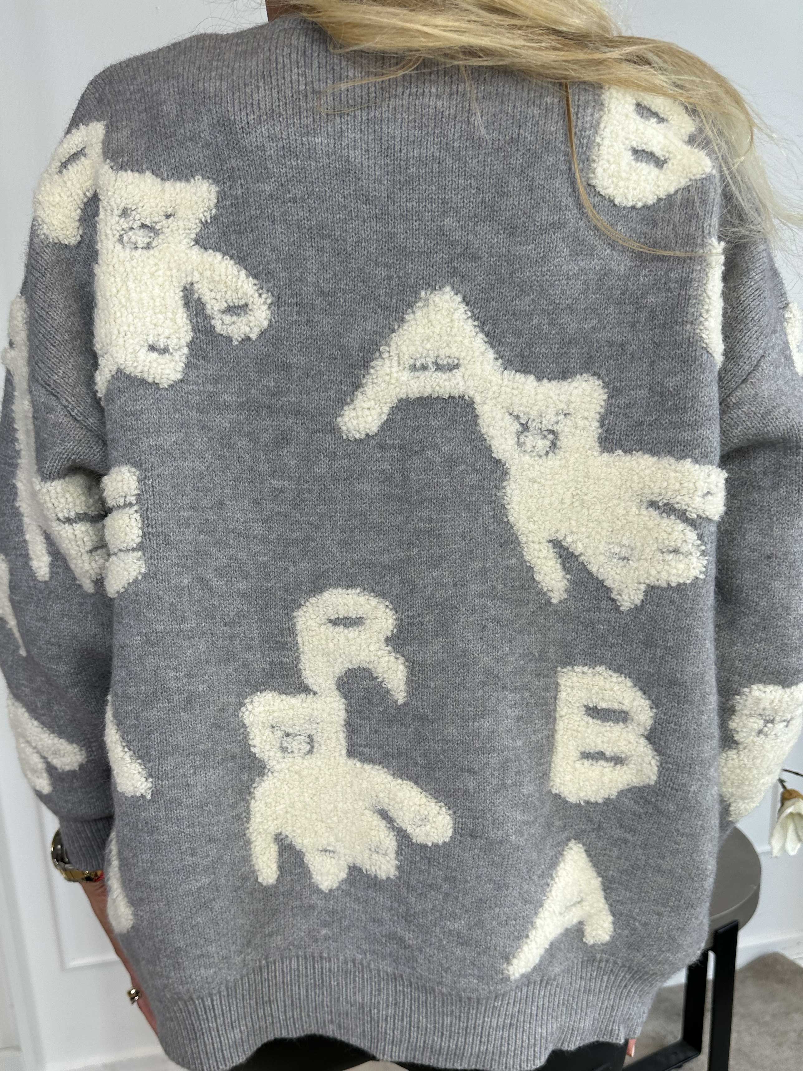 Teddy - Söt mjuk stickad kofta med teddybjörnar